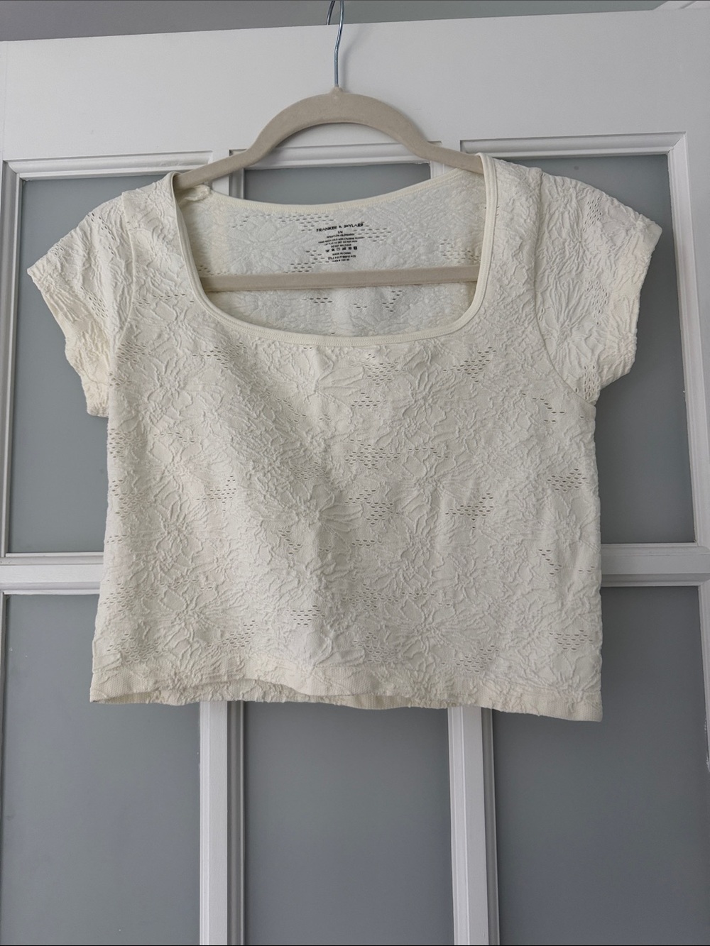 Women’s Cream Lace Square-Neck Crop Top